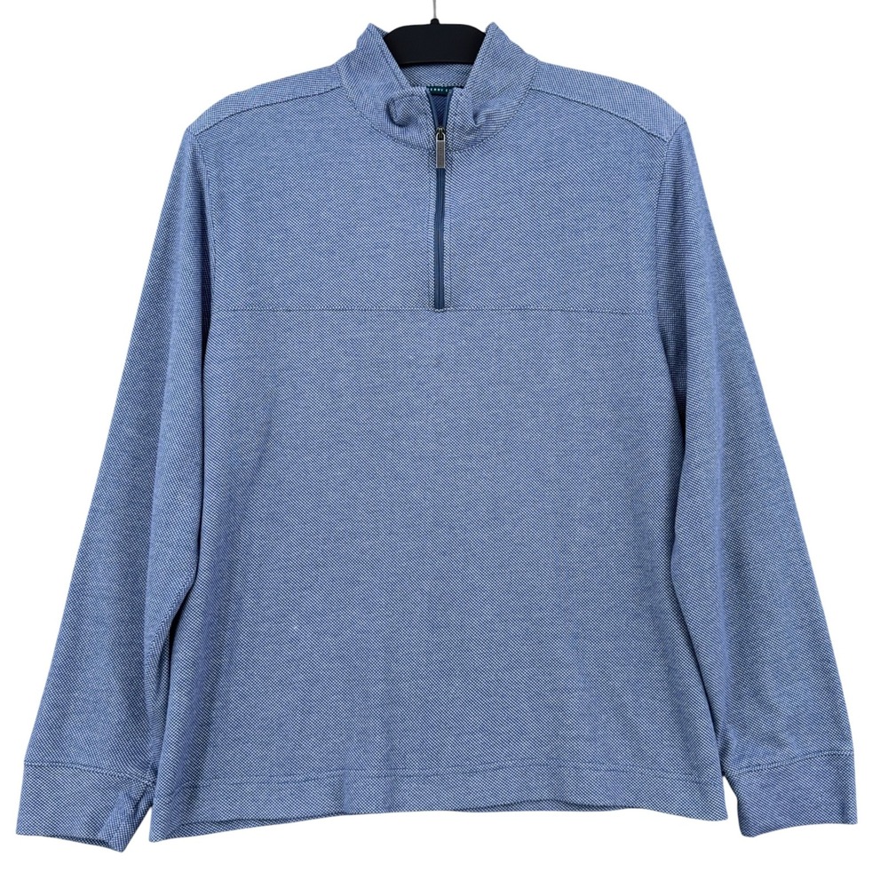 Perry Ellis 1/4 Zip Pullover Mens L Cotton Blend‎ Blue Textured Sweater